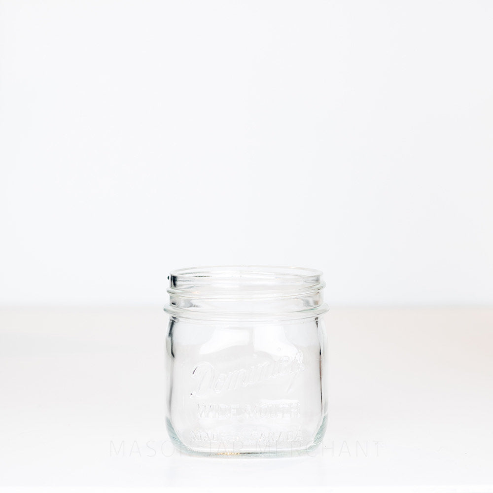 Dominion wide mouth glass mason jar pint on a white background