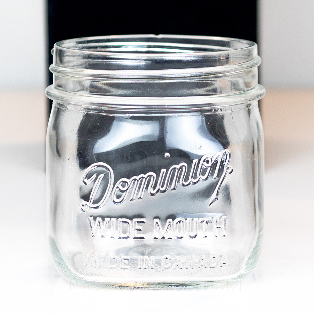 Dominion wide mouth glass mason jar pint on a white background
