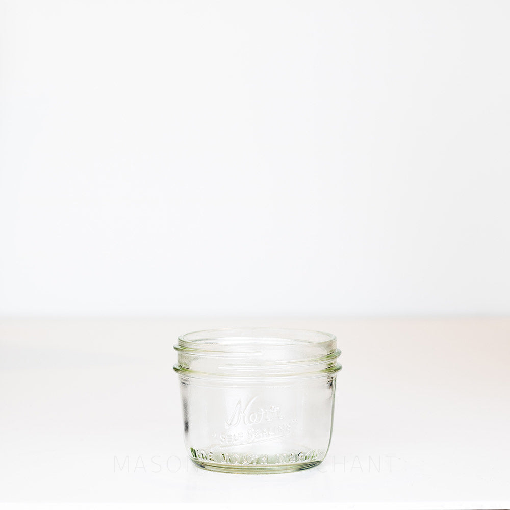 Kerr Wide Mouth Half Pint with slanty sides, front view on white background