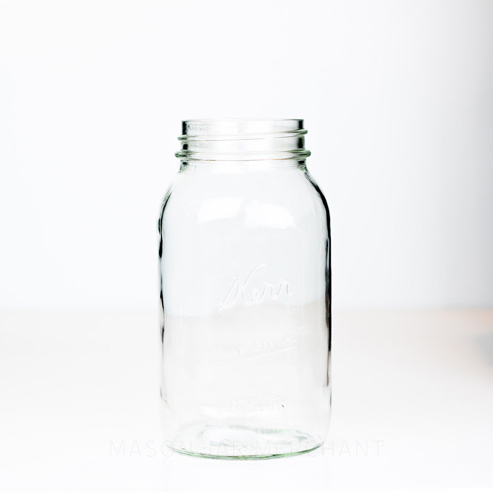 Regular mouth quart mason jar with Kerr self-sealing logo against a white background