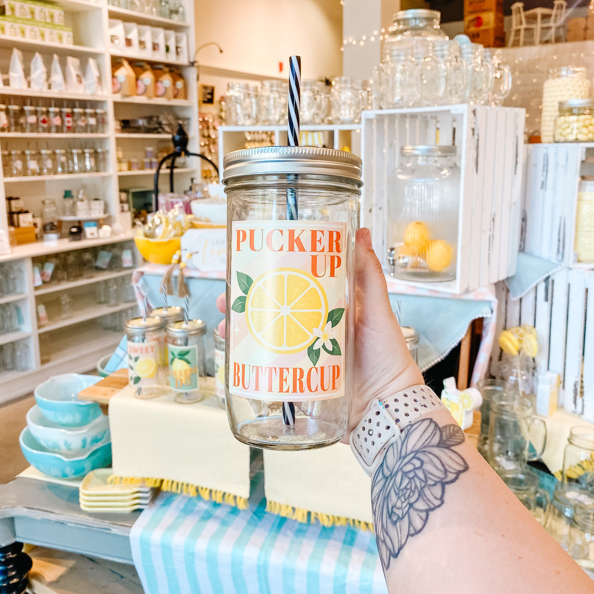 Pucker Up Buttercup Mason Jar Tumbler