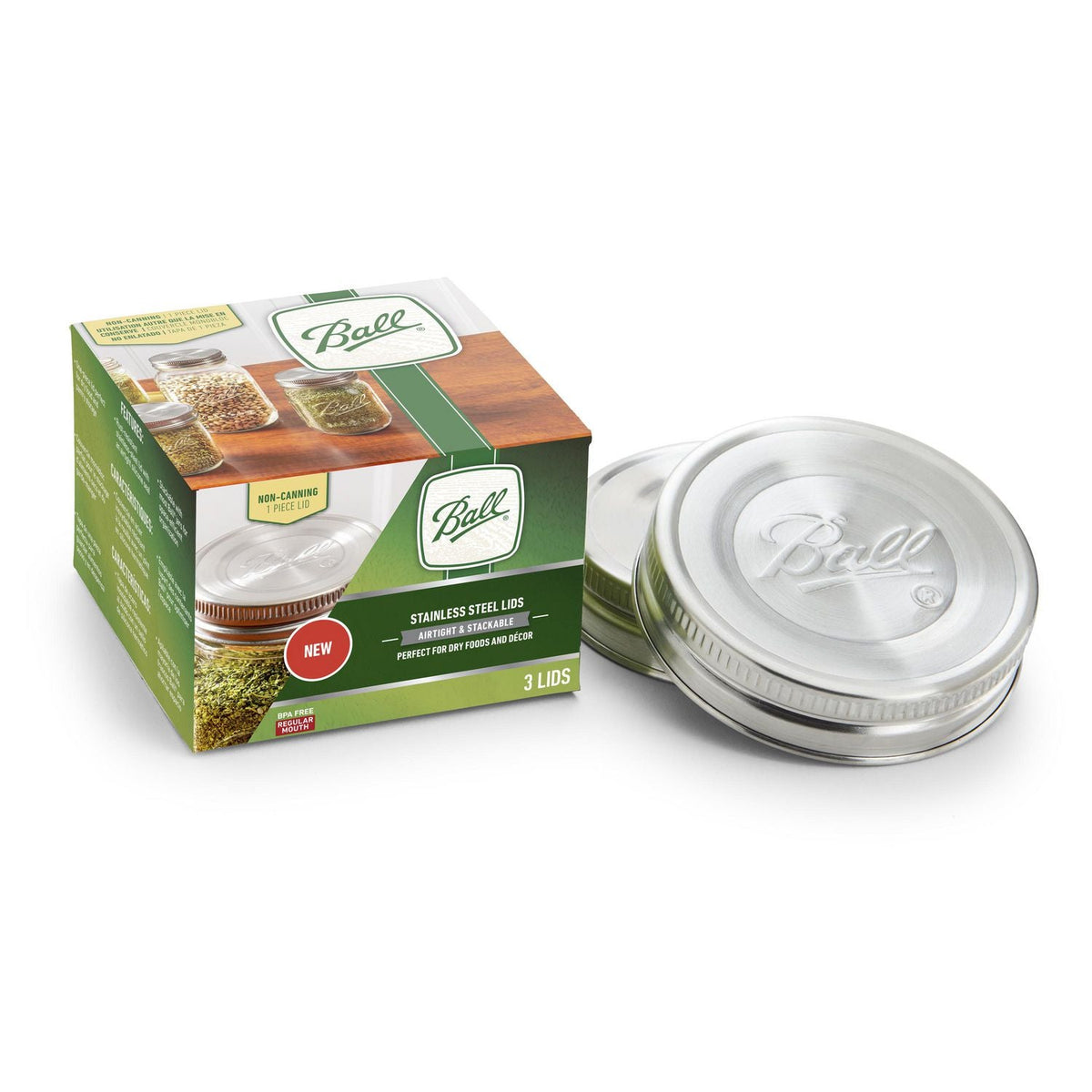 Ball Stainless Steel Lids 3 Pack - Airtight and Stackable