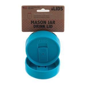 Aqua coloured reusable drink lid for a mason jar against a white background