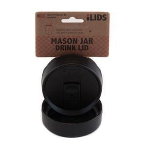 Black reusable drink lid for a mason jar against a white background