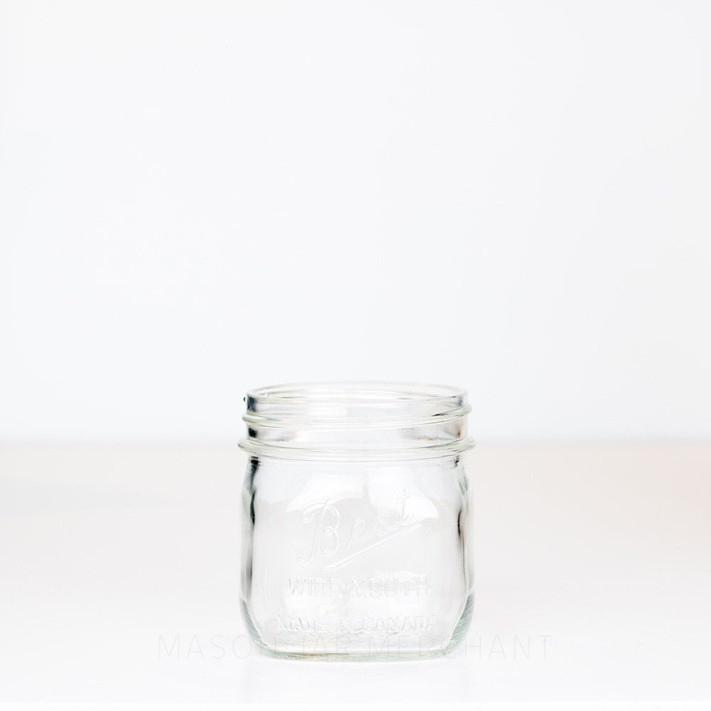 Wide mouth pint mason jar with Best wide mouth logo, against a white background