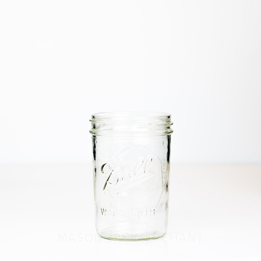 Wide mouth pint Ball mason jar against a white background