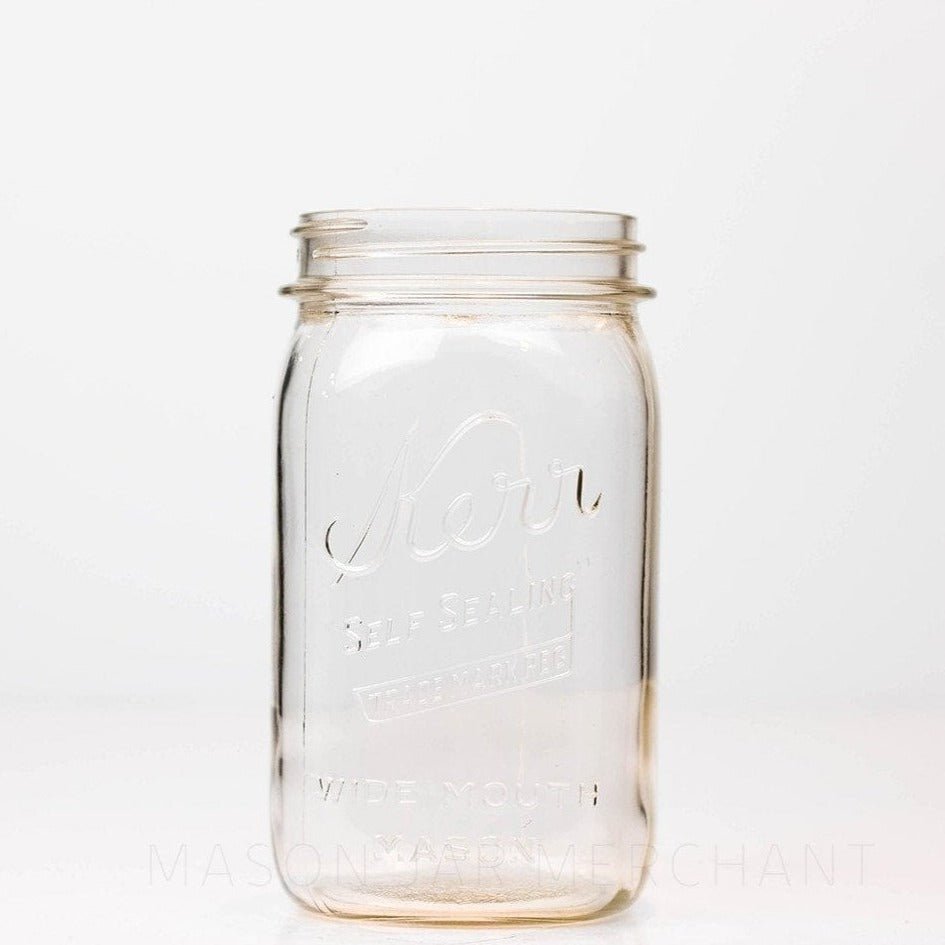 A Kerr Vintage 'Self Sealing - Trade Mark Reg.' (Square) Wide Mouth Quart - BULK on a white background