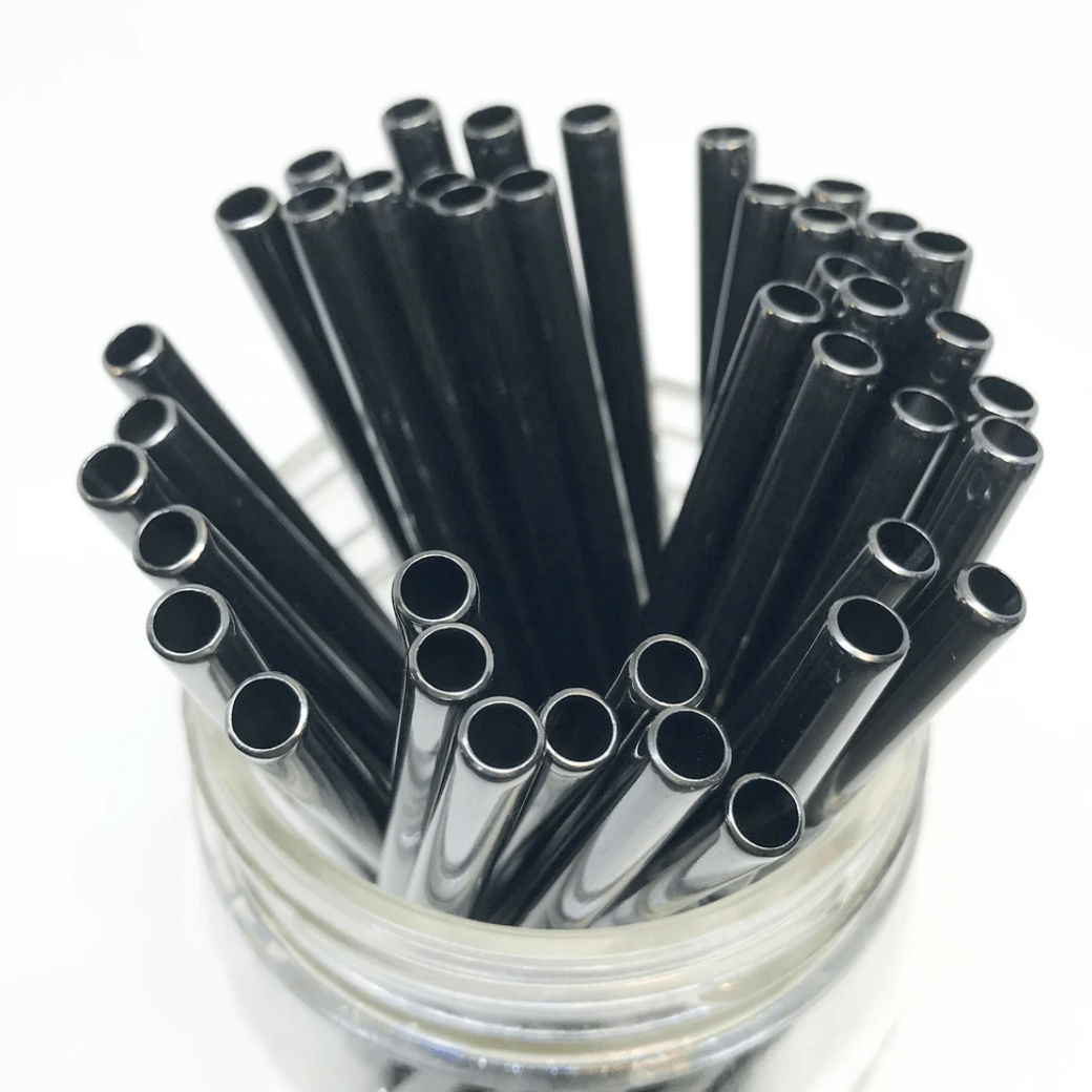 8.5 inch straight black stainless steel reusable straw