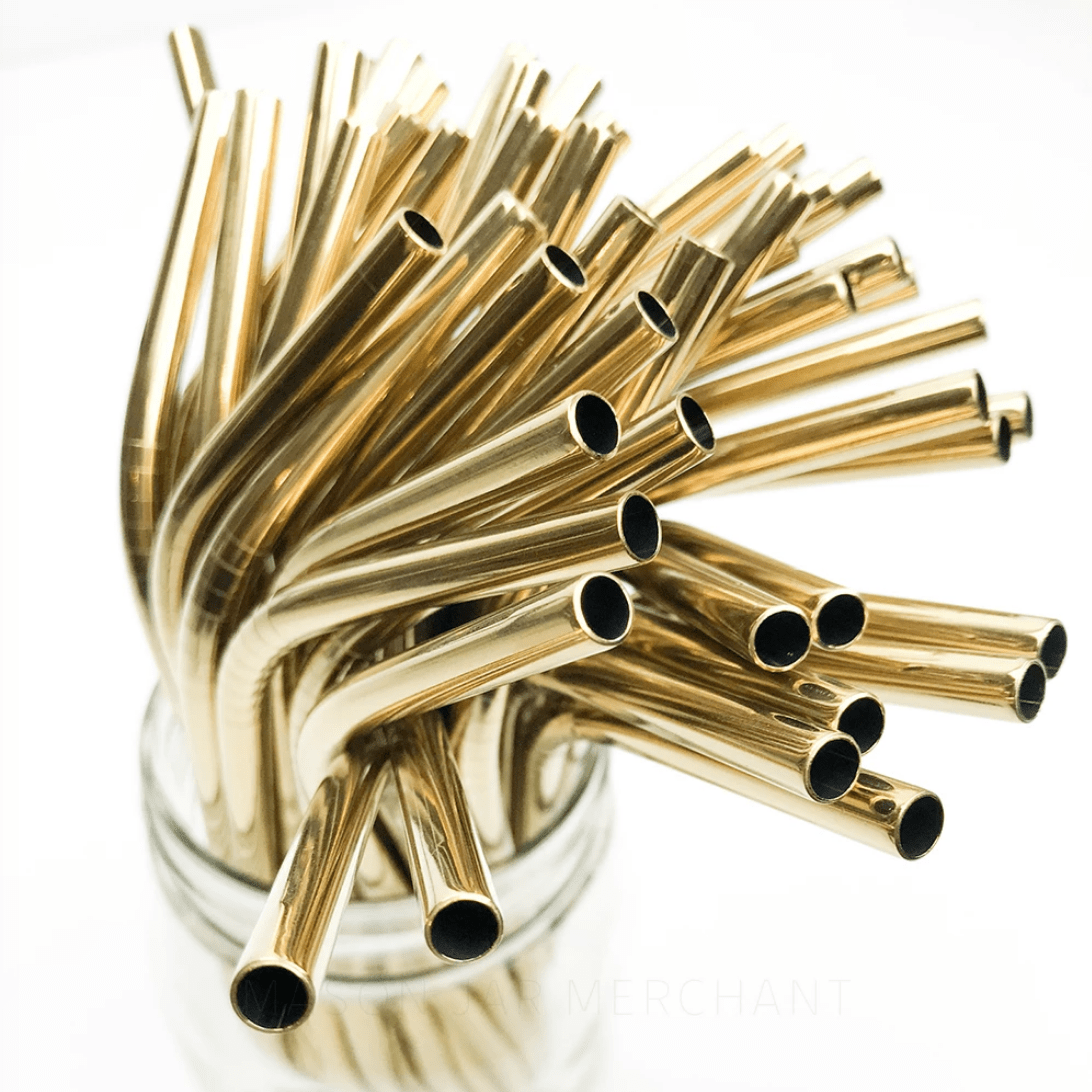 8 inch bent gold stainless steel reusable straw