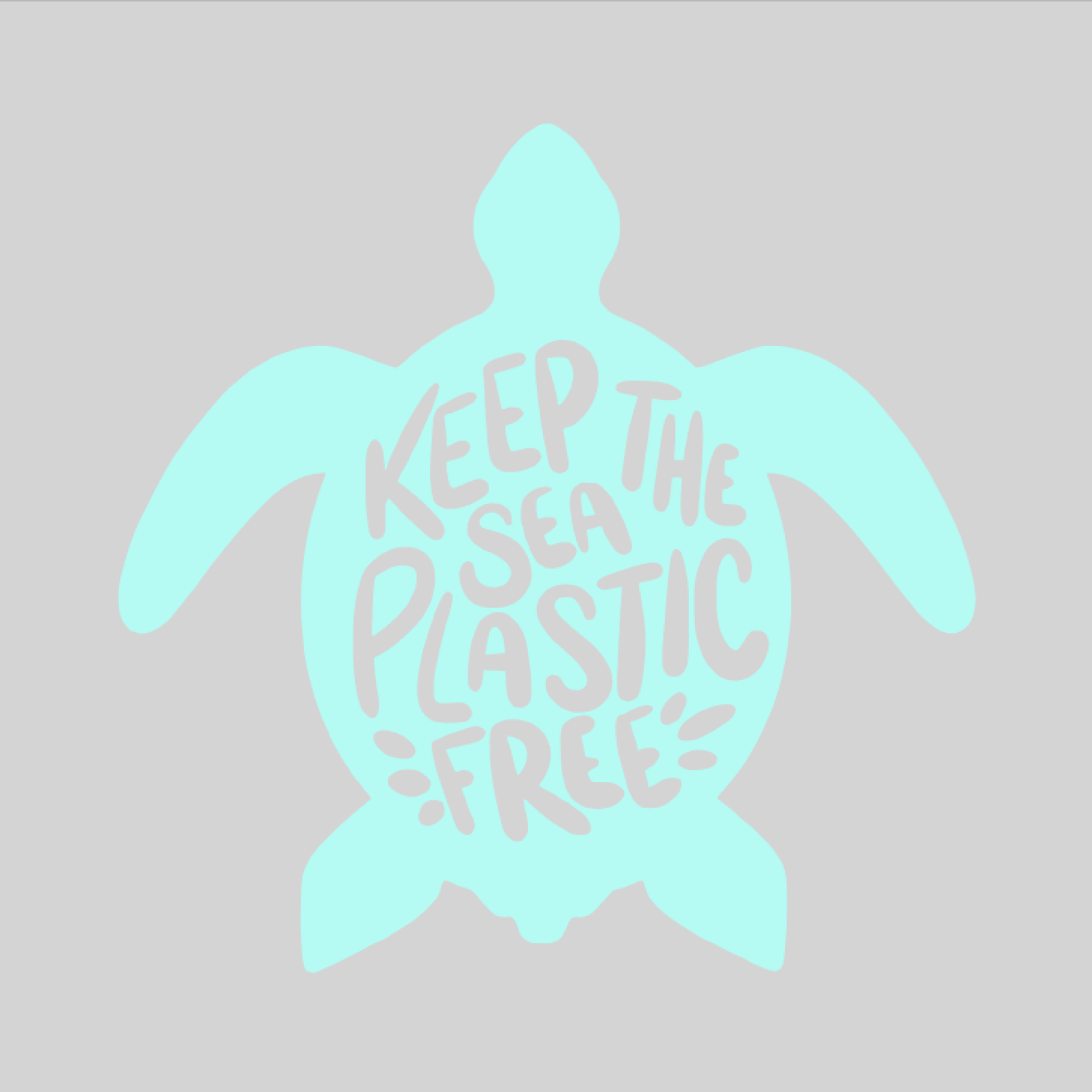 A white outline of a turtle with a text inside that says " 'Keep The Sea Plastic Free'" against a pink background