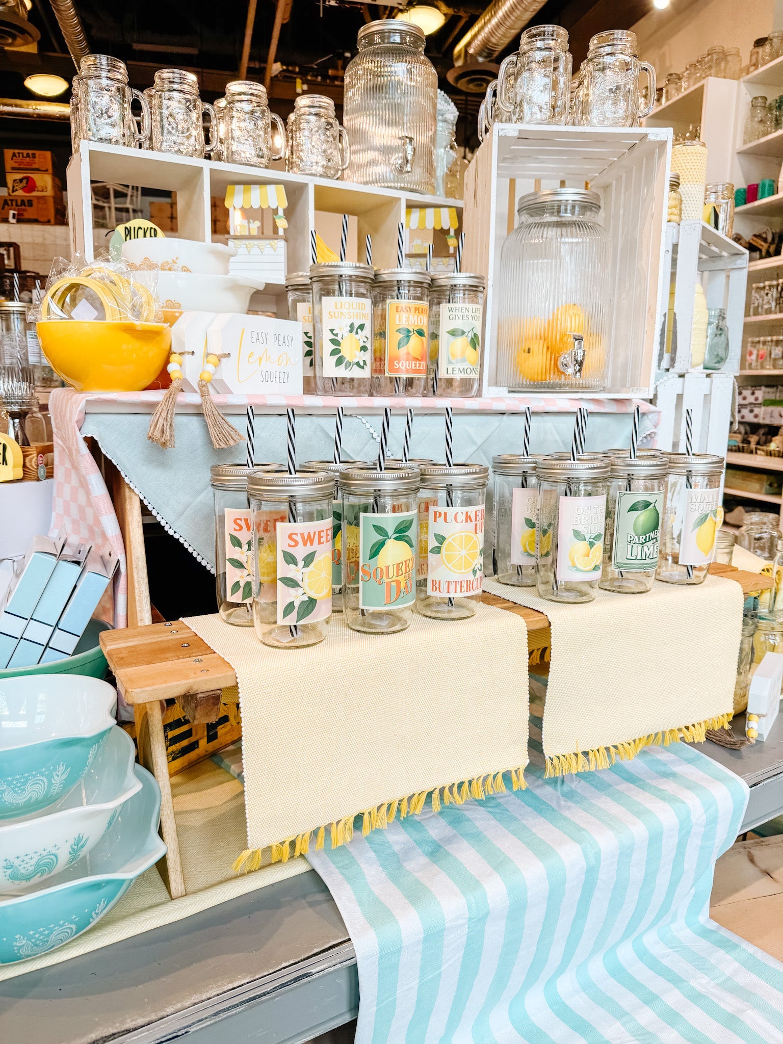 The Lemonata Tumbler Collection on display in the Mason Jar Merchant Retail Store