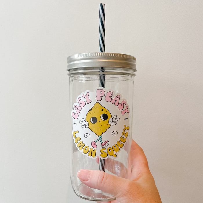 Easy Peasy Lemon Squeezy Fruity Retro Mason Jar Tumbler