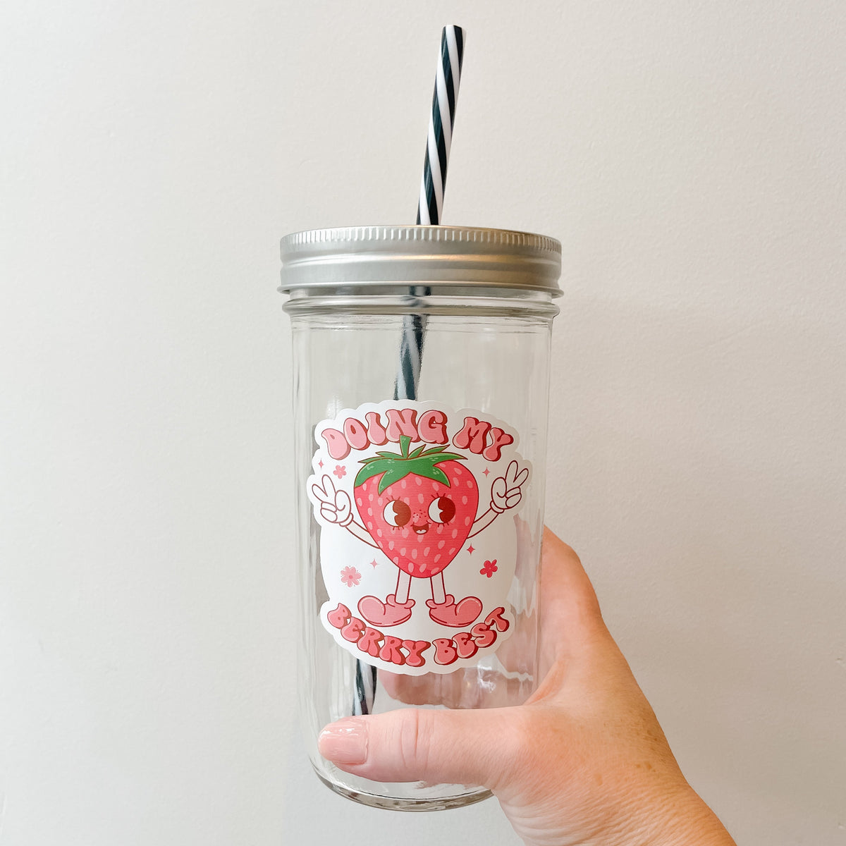 Doing My Berry Best Fruity Retro Mason Jar Tumbler