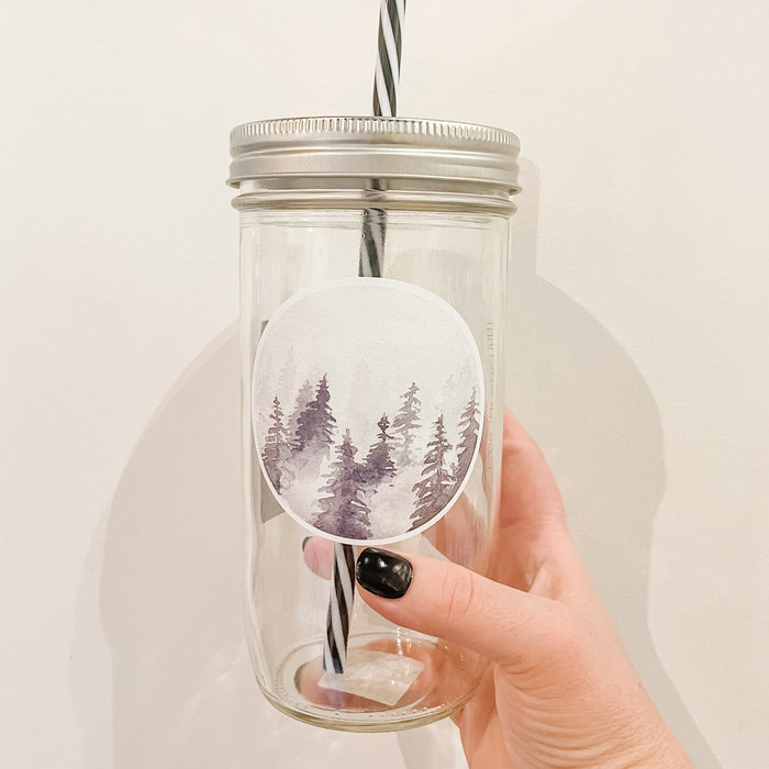 Trees in Fog - Moody Watercolor Mason Jar Tumbler