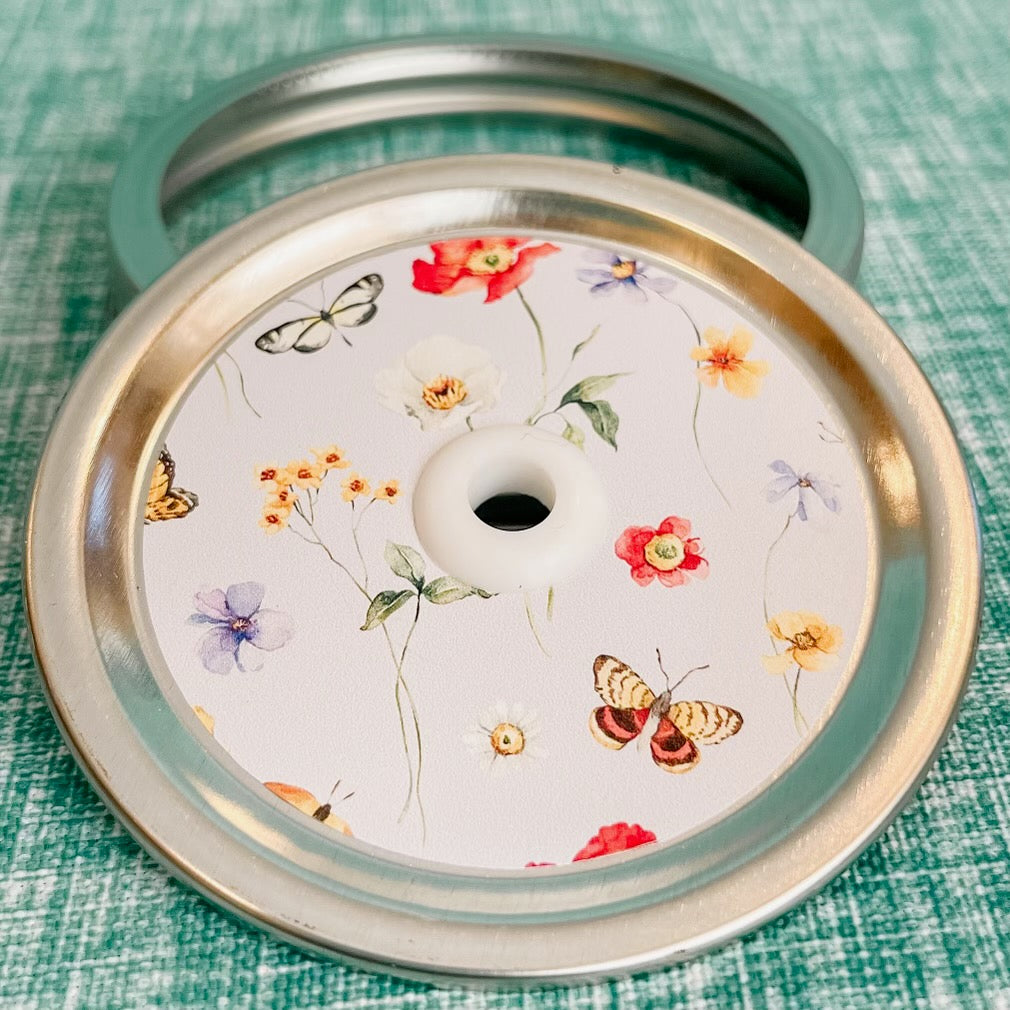 Butterfly Boquet - Floral Mason Jar Straw Lid