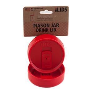 Red reusable drink lid for a mason jar against a white background