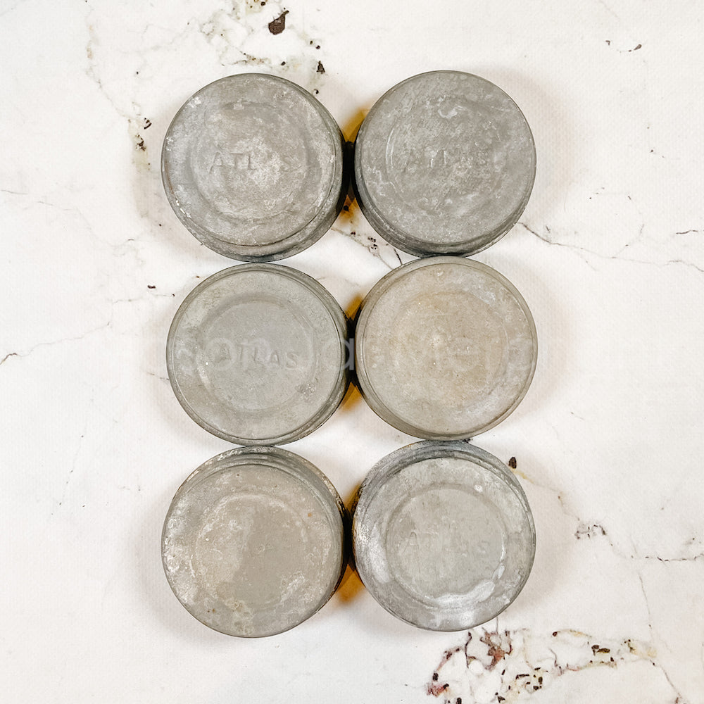 Vintage Zinc Atlas Mason Jar Lids with Ceramic Inserts