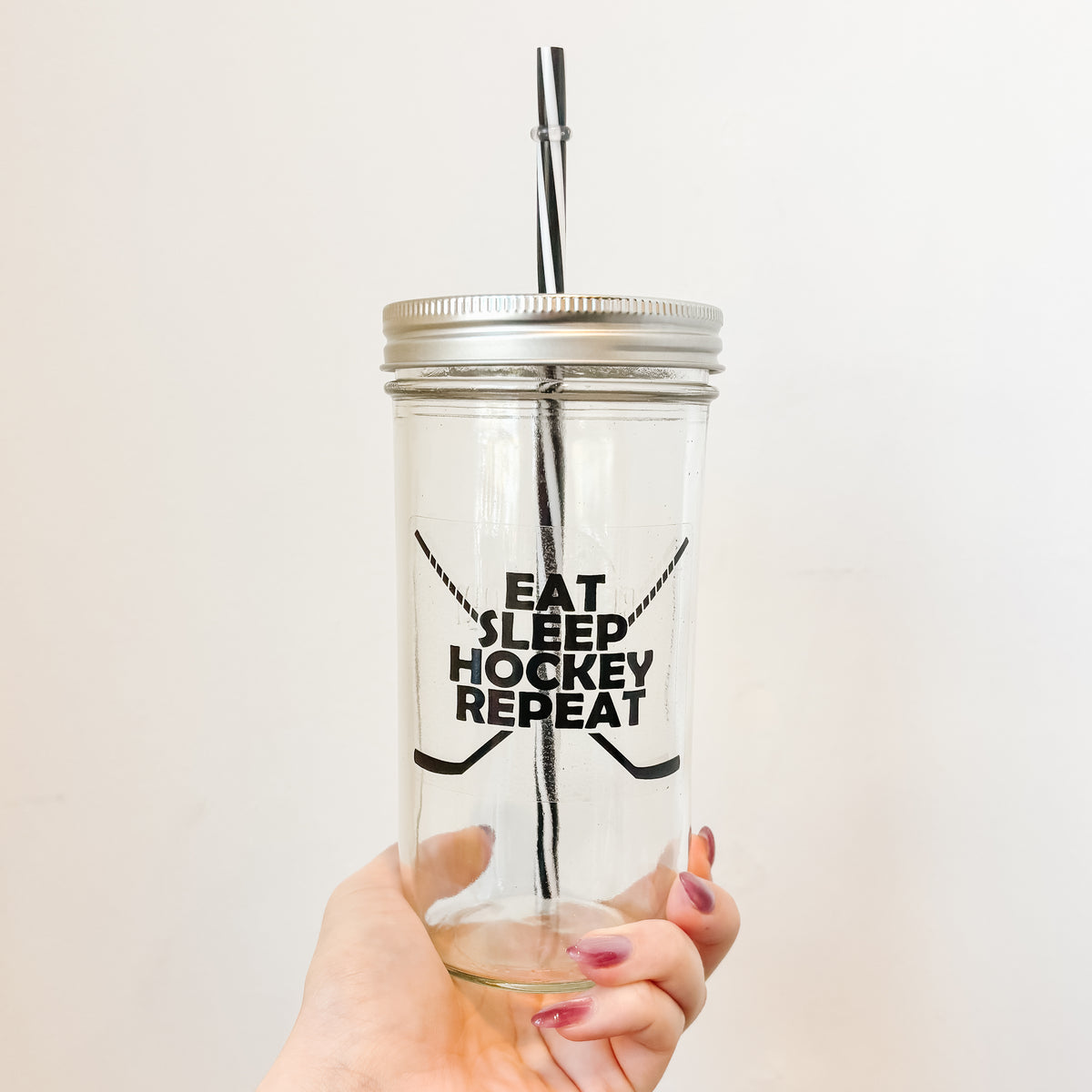 Eat Sleep Hockey Repeat Mason Jar Tumbler