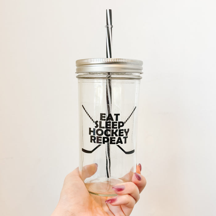 Eat Sleep Hockey Repeat Mason Jar Tumbler