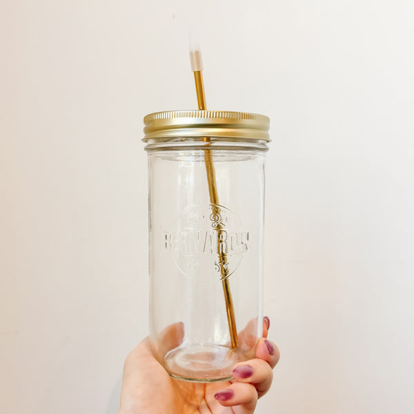 Minimalist 24 oz Tumbler, Gold Lid & Straw, Clear Straw Tip