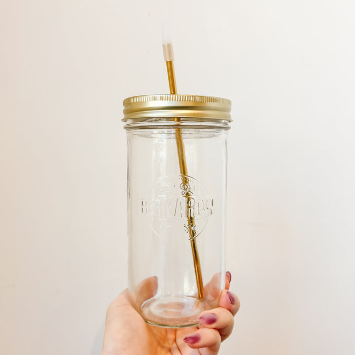 Minimalist 24 oz Tumbler, Gold Lid & Straw, Clear Straw Tip