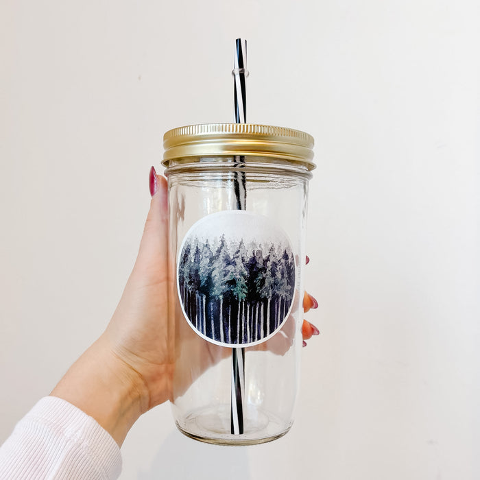 Dark Trees - Moody Watercolor Mason Jar Tumbler