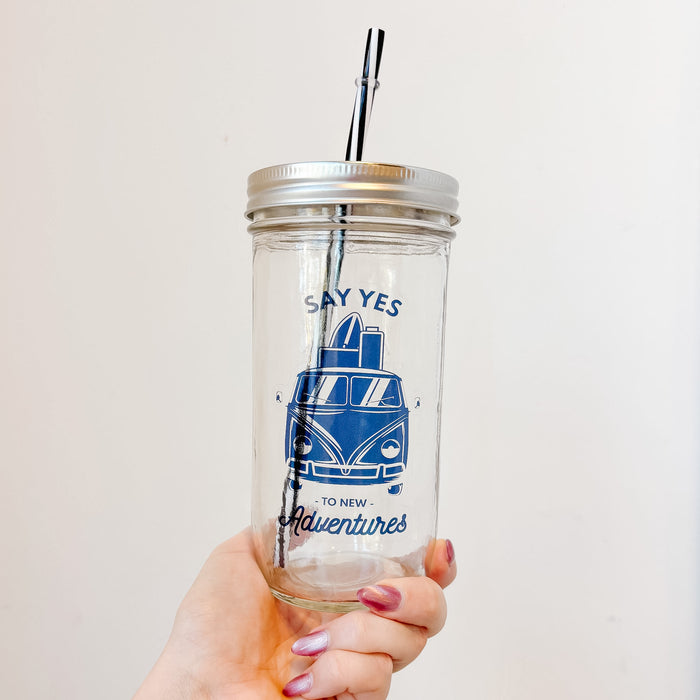 Say Yes to New Adventures (VW Bus) Mason Jar Tumbler