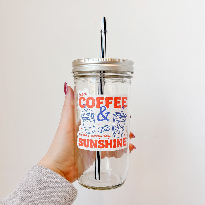 Iced Coffee and Sunshine Mason Jar Tumbler