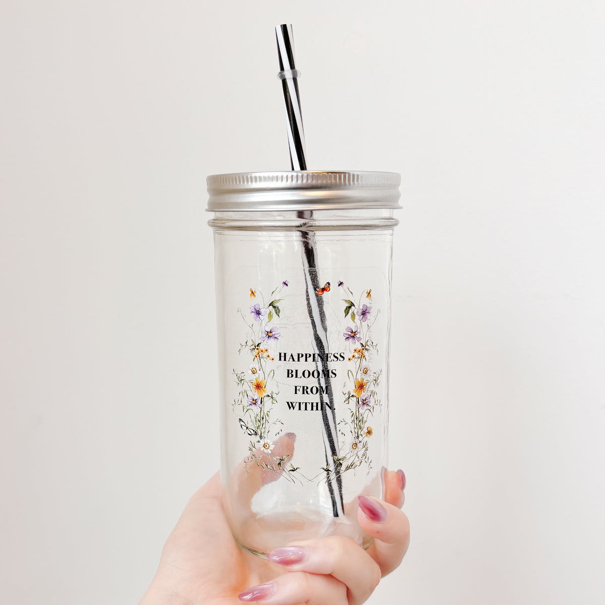 Happiness Blooms From Within Mason Jar Tumbler