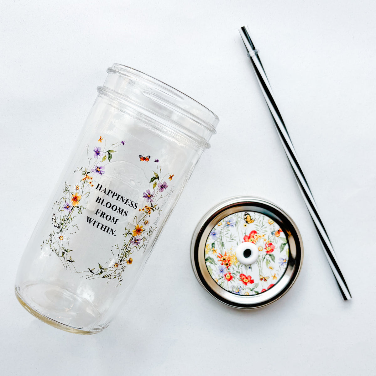 Happiness Blooms From Within Mason Jar Tumbler