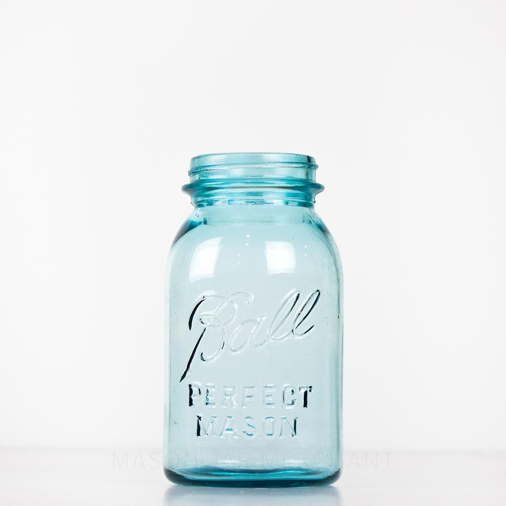 Ball Vintage 1923-1933 “Perfect Mason” Blue Regular Mouth Quart Mason Jar
