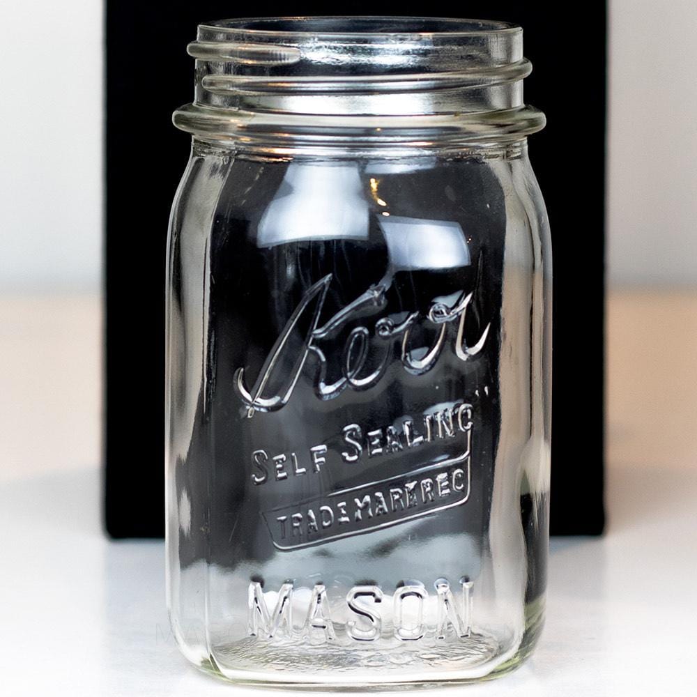 Kerr “Self Sealing” {Trade Mark Reg.} Square Regular Mouth Pint Mason Jar