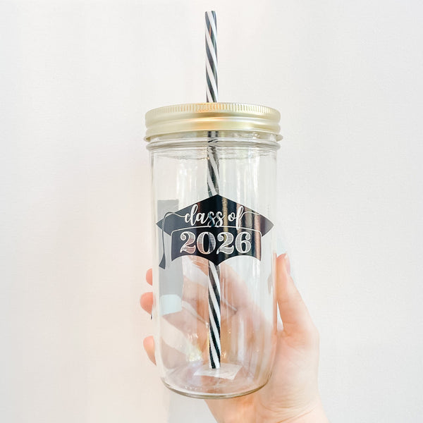 Class of 2026 Grad Cap Mason Jar Tumbler
