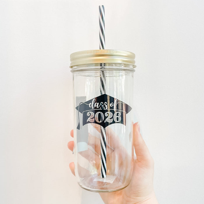 Class of 2026 Grad Cap Mason Jar Tumbler