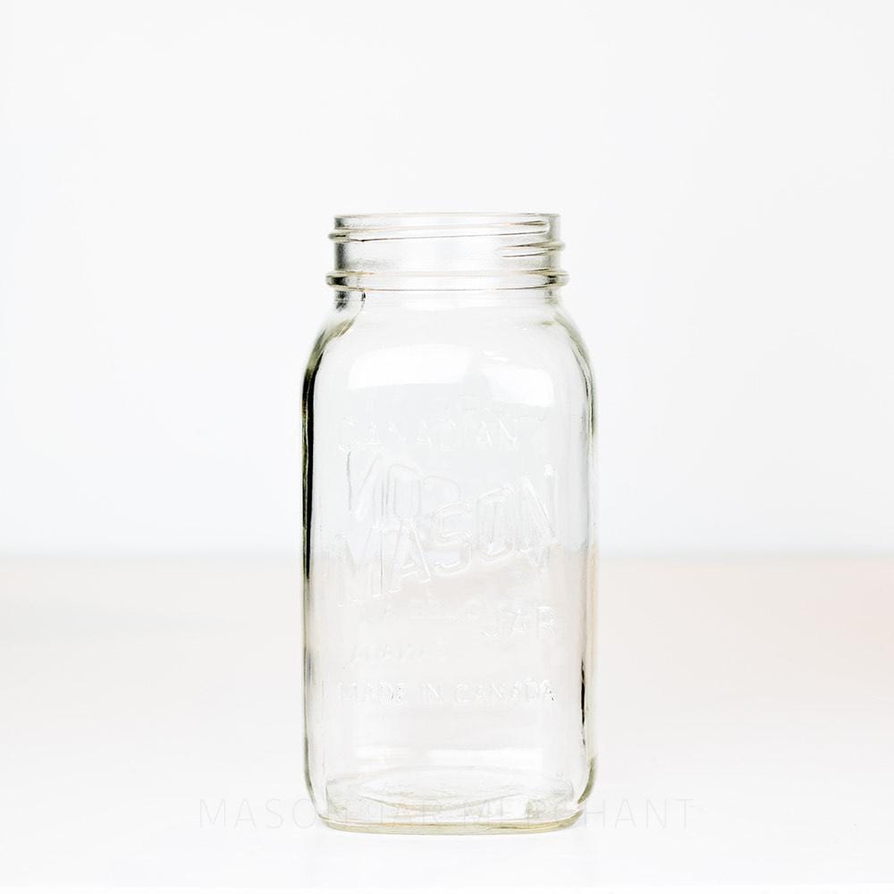 Jarre Mason / Canadian Mason jar 7" Tall Square Regular Mouth Bilingual Quart on a white background