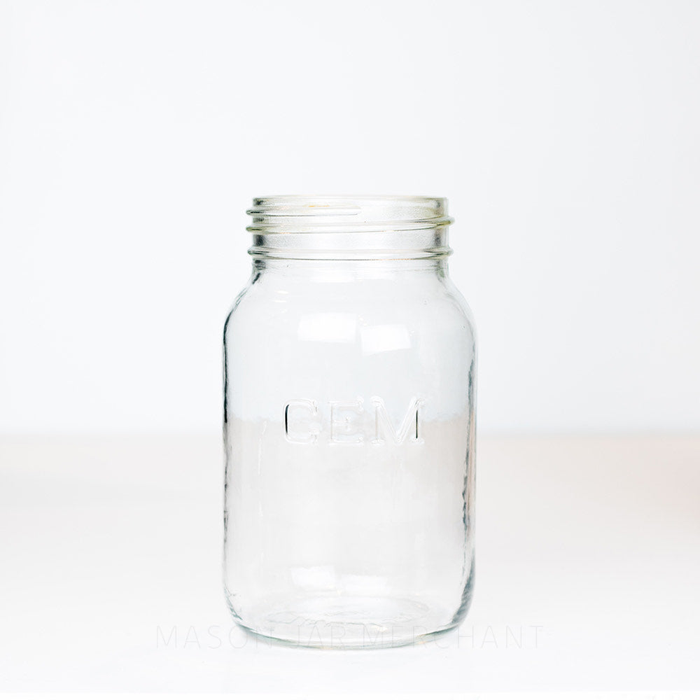 GEM - Gem Mouth Quart Mason Jar photographed on a white background