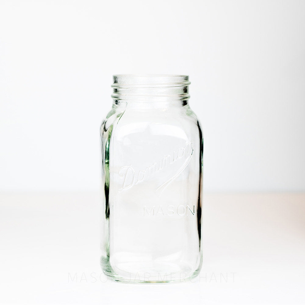 Regular mouth quart mason jar with Dominion Mason logo against a white background
