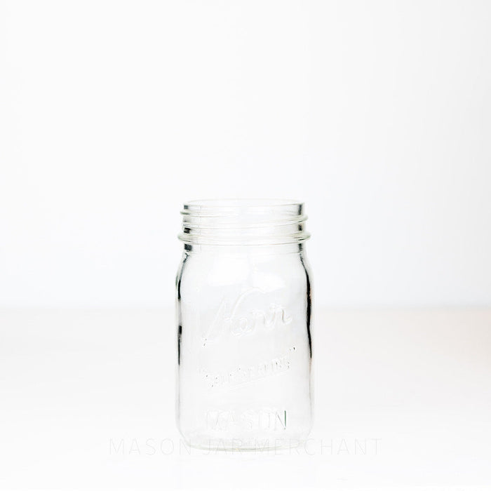 Kerr Vintage Large Text “Self Sealing” Regular Mouth Pint Mason Jar - Square Body