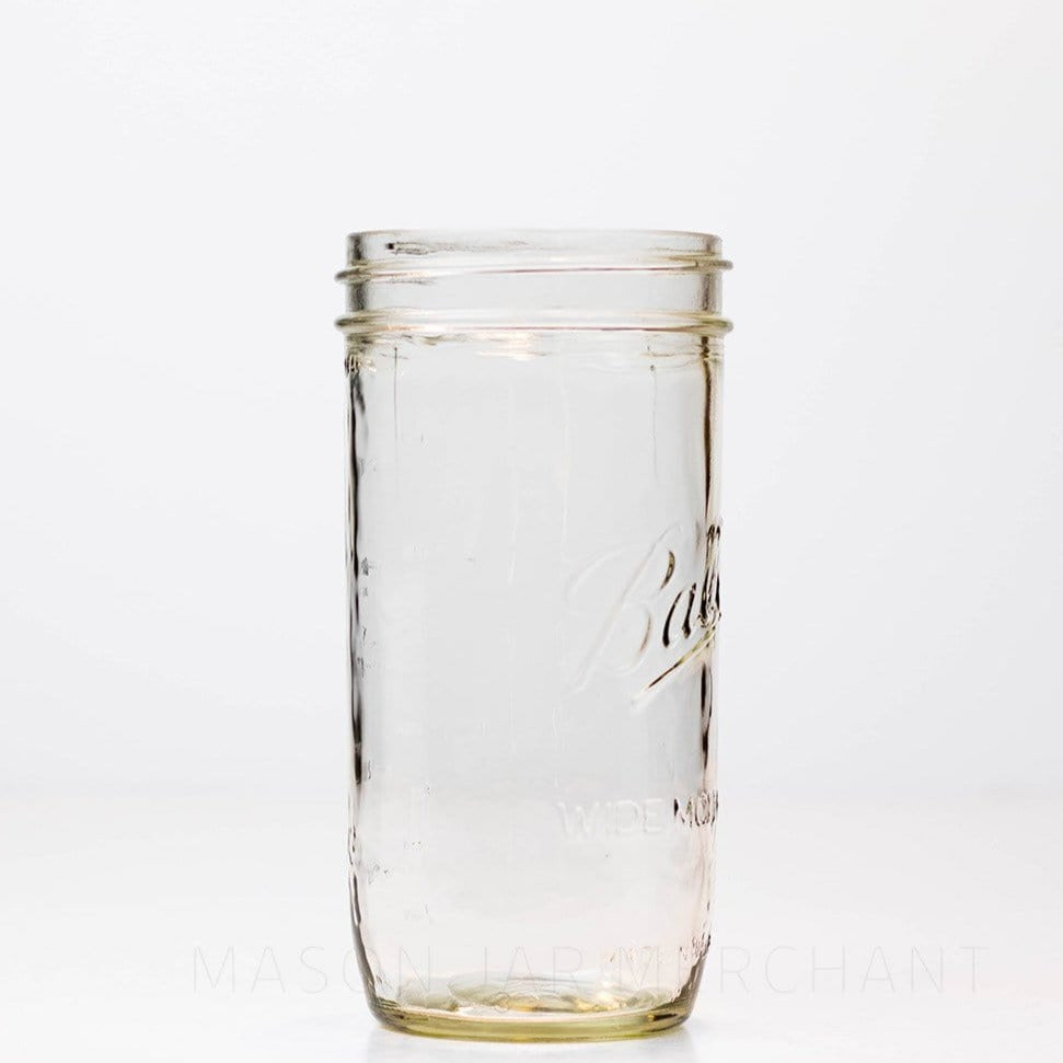 side of a 24 oz wide mouth Ball mason jar against a white background