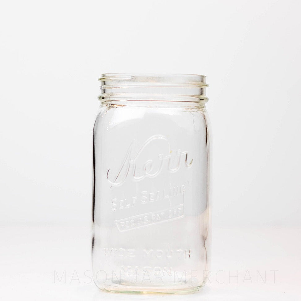 Wide mouth quart mason jar with Kerr self-sealing logo against a white background