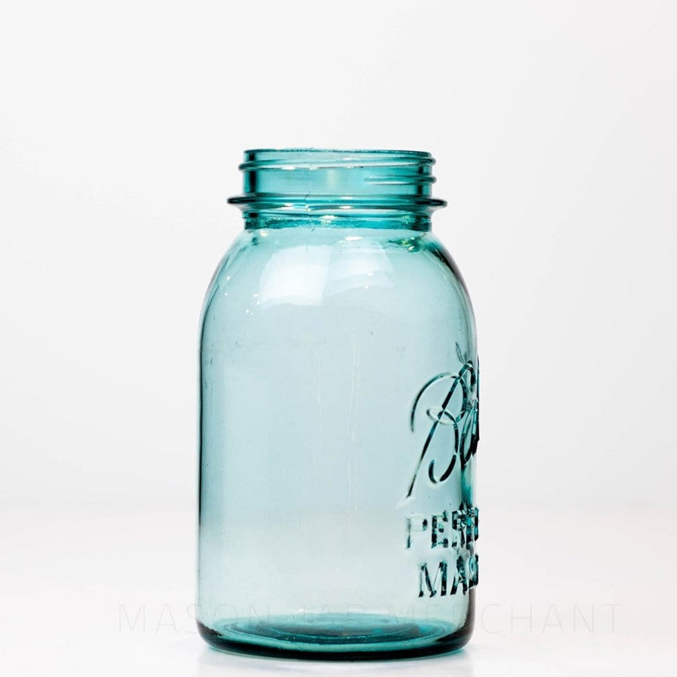 Ball Vintage 1923-1933 “Perfect Mason” Blue Regular Mouth Quart Mason Jar