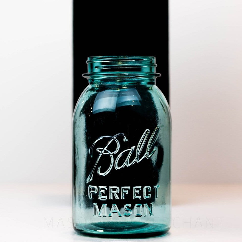 Ball Vintage 1923-1933 “Perfect Mason” Blue Regular Mouth Quart Mason Jar