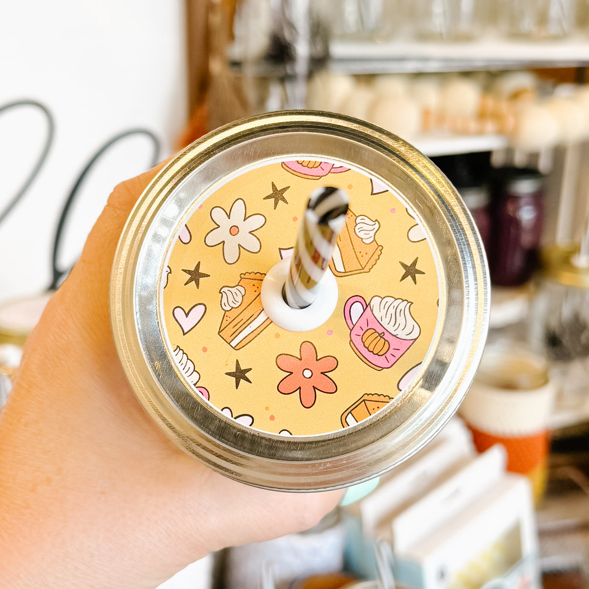 Pumpkin & Chill Patterned Mason Jar Straw Lid