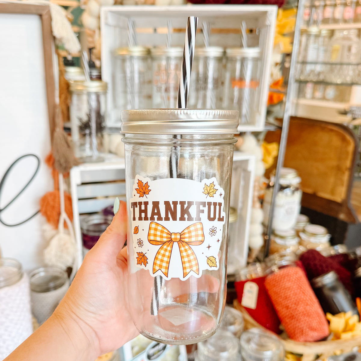 Thankful Mason Jar Tumbler