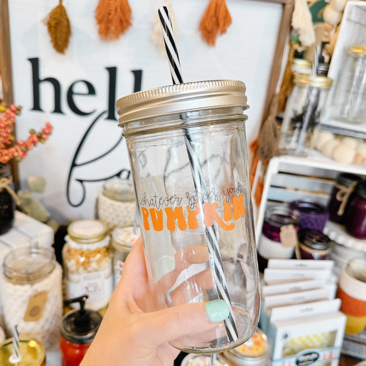 Whatever Spices Your Pumpkin (Clear) Mason Jar Tumbler