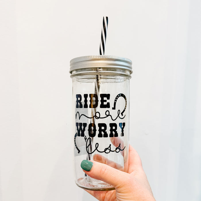 Ride More Worry Less Mason Jar Tumbler