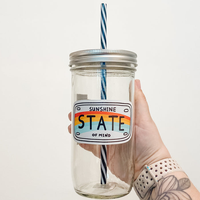 Sunshine State Of Mind License Plate Mason Jar Tumbler