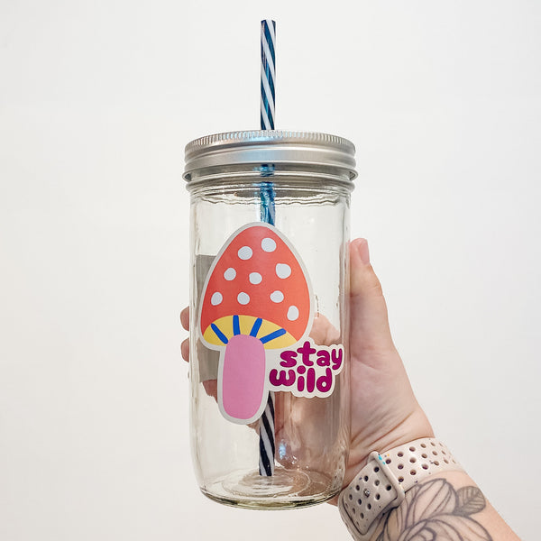 Stay Wild Mushroom Mason Jar Tumbler