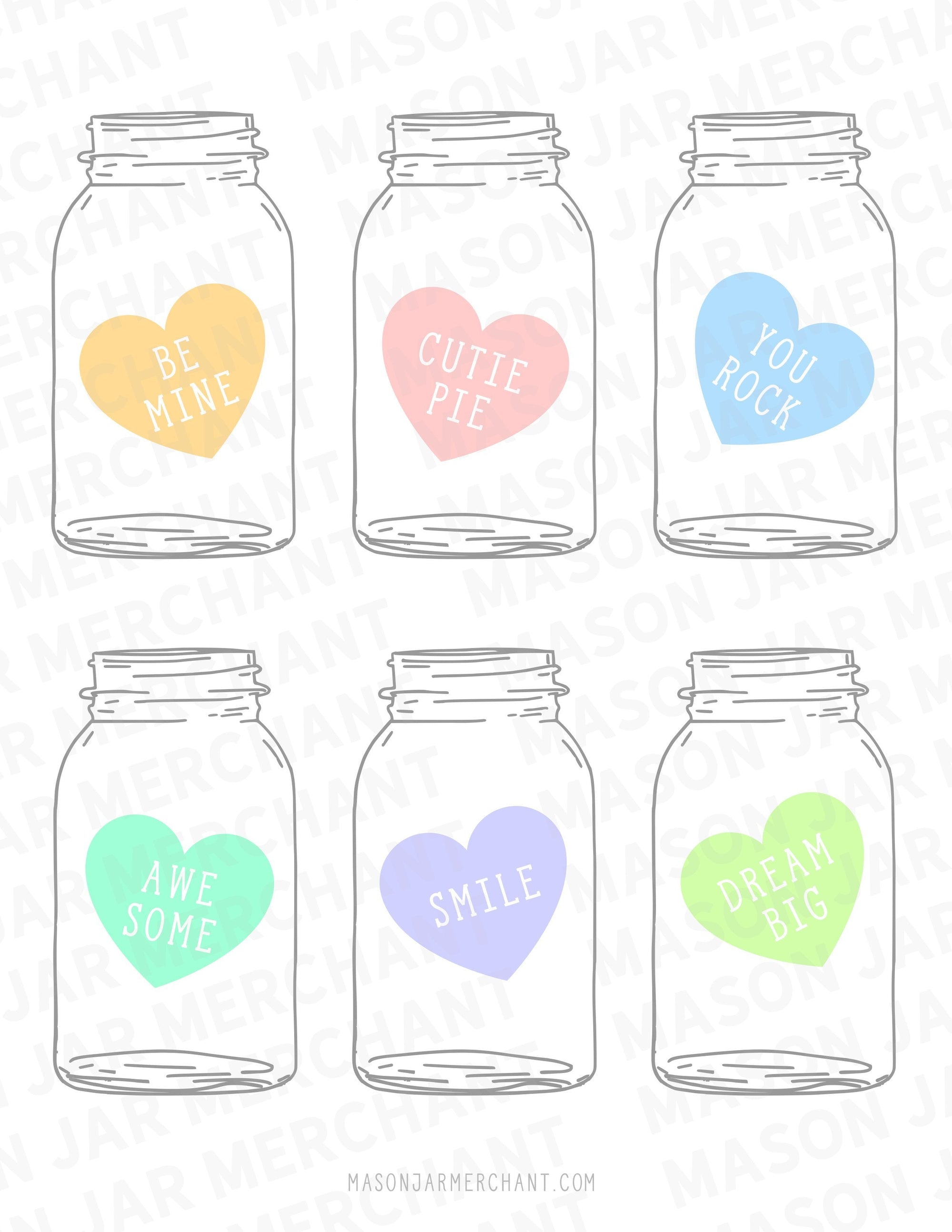 pastel candy heart mason jar shaped valentines Studio3 download color and cut and use as gift tags