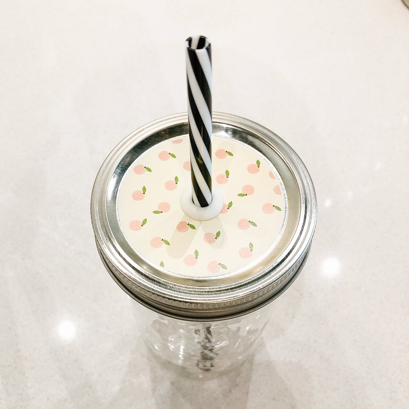 A Peaches n' Cream -with Peach Mason Jar Straw Lid design